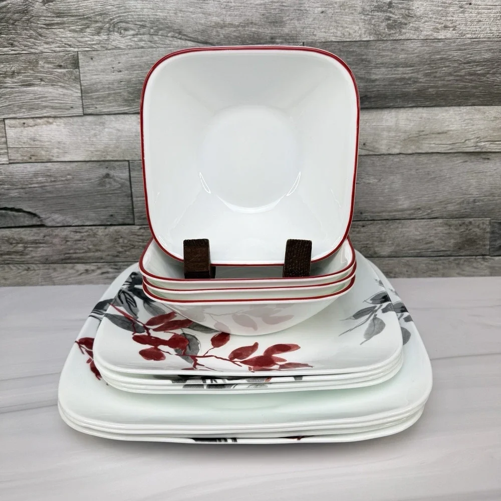 Corelle Kyoto Leaves Plate & Bowl Set 4 - 10.25